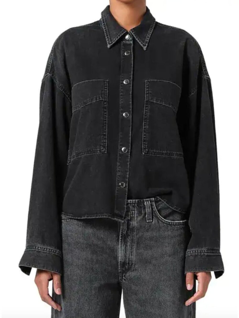 AGOLDE Myah Cropped Denim Shirt Size XL Intense Snap Button 90s